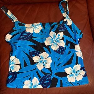 Speedo sz. 14 , blk. w/pretty blue leaves, wh. hibiscus and turq.  $25